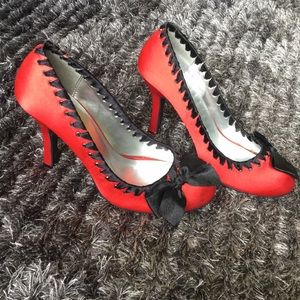 Red, Satin Wild Diva Pumps